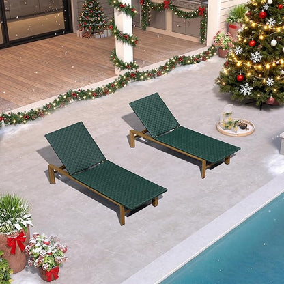 PURPLE LEAF Patio Oversized Chaise Lounge Rattan Chair Set of 2 Outdoor Pool Adjustable Recliner Wicker Chairs for Outside Woven Furniture Tanning Poolside Lounger Forest Green
