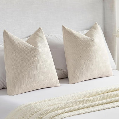 FUTEI Beige Chenille Decorative Throw Pillow Covers 20x20 Inch Set of 2,Soft Cozy Striped Geometric Patterns Cushion Case,Modern Home Decor for Couch Bed Living Room