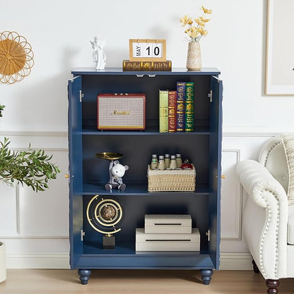 Sideboard Buffet Cabinet with Storage, Kitchen Storage Cabinet with Adjustable Shelves and 2 Doors, Vintage Accent Table for Living Room, Hallway (Blue)
