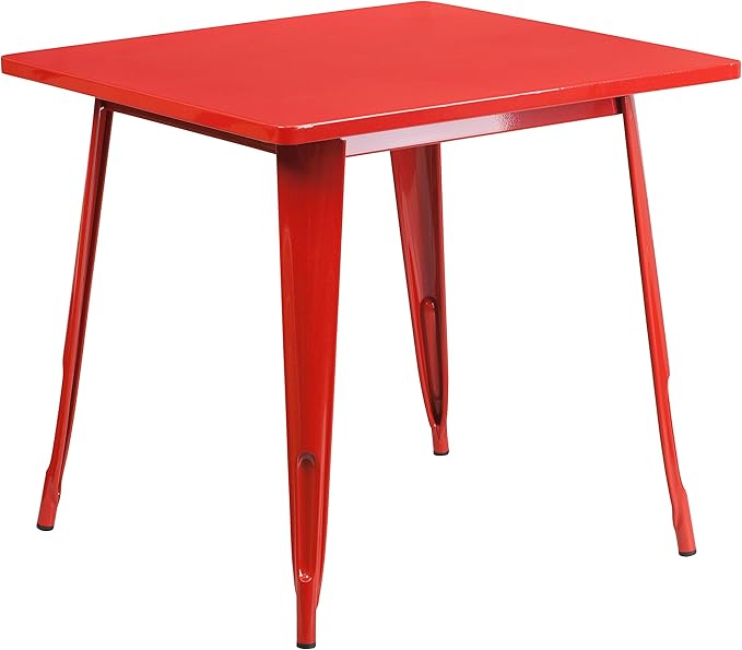 Flash Furniture Felix Commercial Grade 31.5" Square Red Metal Indoor-Outdoor Table