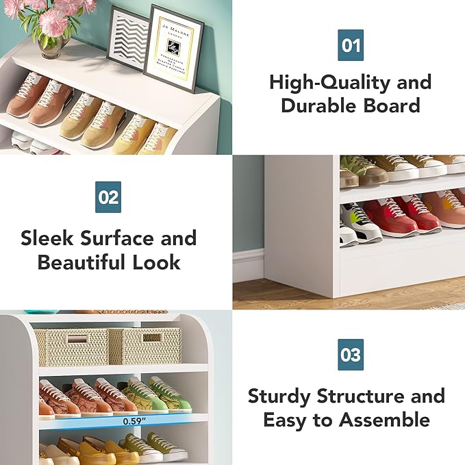 Tribesigns Shoe Rack for Entryway, 8-Tier Tall Shoe Shelf Shoes Storage Organizer, Wooden Shoe Storage Cabinet Shoe Stand for Closet, Hallway, Living Room, 2 Pcs, White