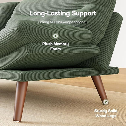 Marsail 75" Futon Sofa Bed, Futon Couch with Adjustable Backrest & Armrests, Convertible Sleeper Sofa Bed for Apartment, Living Room, Office, Corduroy Loveseat, Green
