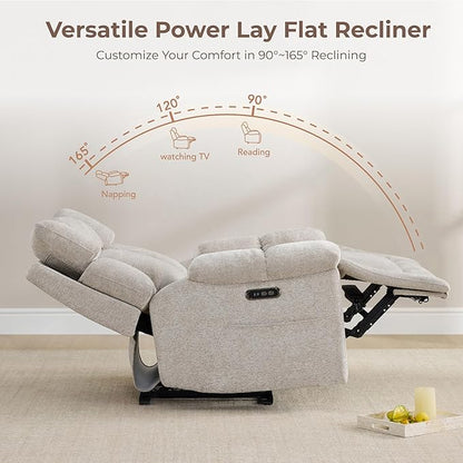 CHITA Oversized Power Recliner Chair with Bluetooth Speakers for Adults, Lay Flat Recliner with Power Lumbar Support, Manual Winged Headrest and USB & Type-C Charging Ports, Taupe