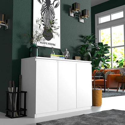 White Buffet Storage Cabinet with 3 Door, 43" W Coffee Bar Cabinet, Kitchen Buffet Sideboard for Living Room, Kitchen, 43.3" W x 31.5" H