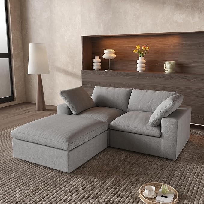 WJShome Cloud Couch Modular Sectional Sofa with Storage Ottoman,L Shaped Couch for Living Room,80.3" inch Down Filled 3 Seater Convertible Sectional Sofas for Office Apartment-Grey