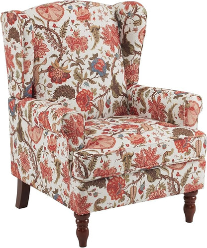 MELLCOM Floral Accent Chair, High Back Upholstered Armchair with Solid Legs, Leisure Single Sofa Chair for Living Room, Bedroom, Home Office, Red Floral