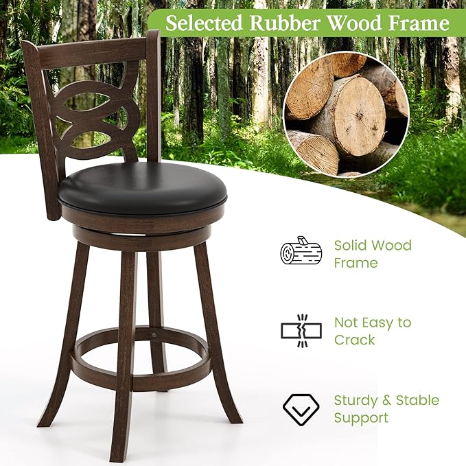 ERGOMASTER Swivel Bar-Stools Set of 2 Brown Counter Height Barstool 29 Inch Seat Bar Chair