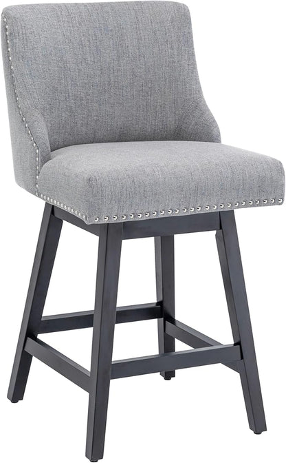 Bar Stool, 26 Inch Upholstered Barstools with 13.8" High Back and Footrest, Swivel Counter Height Barstools for Kitchen Island Home Bar Performance Fabric Gray