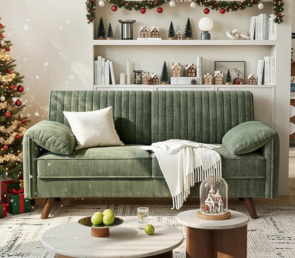 ONBRILL 64.5" Loveseat Sofa, Chenille Loveseat Couch for Living Room, 23.2" Deep Seat Love Seat with Padded Arms, Comfy Modern Small Couches for Bedroom, Small Spaces, Dorms, Office, Green