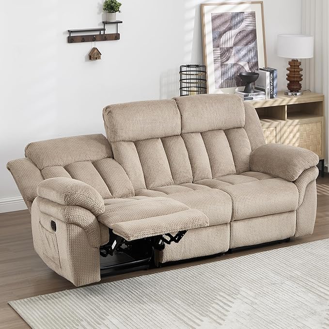 CANMOV Recliner Sofa Set, Oversize Power Lift Recliner Chair and Manual Loveseat with Overstuffed Armrest for Living Room,Bedroom Furniture,Office,1+3 Seat Light Brown
