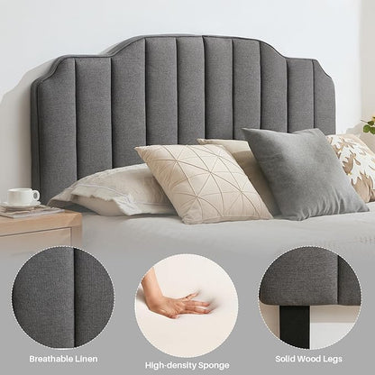 Queen Size Headboard Dark Gray Upholstered Headboard Adjustable Height&Width Linen Headboards Modern Vertical Channel Design Bed Head Board, Dark Gray