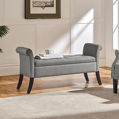 Yaheetech Ottoman with Storage, 52" Storage Ottoman Bench with Safety Hinge, Upholstered Bench with Seating for Bedroom, Living Room, Holds up to 661 lb, Light Gray