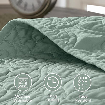 Madison Park Quebec Reversible Quilt Set Damask Design, Double Sided Stitching All Season, Lightweight Bedspread Bedding Set, Matching Sham, Seafoam, Full(96"x110") 3 Piece