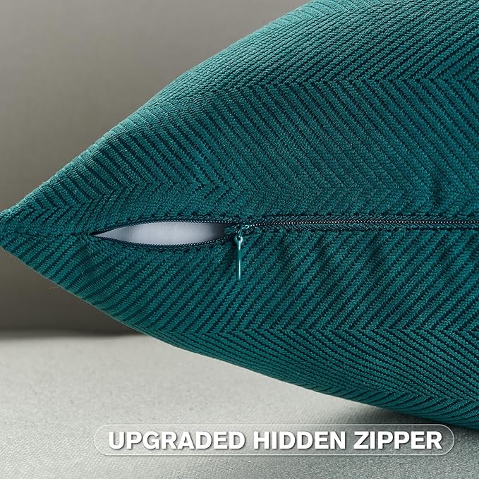 FUTEI Teal Chenille Throw Pillow Covers 22x22 Inch Set of 2,Soft Wide Chevron Textured Cushion Case,Farmhouse Home Decor for Couch Bed Living Room