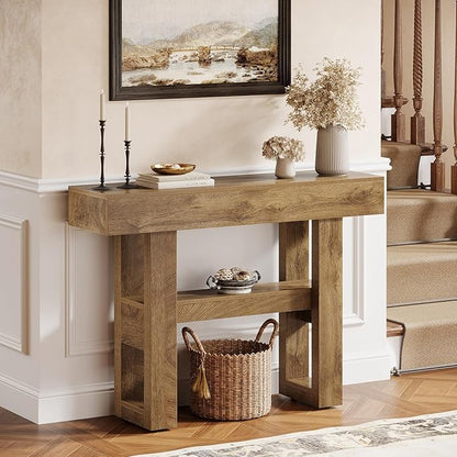 Tribesigns 41.34-Inch Farmhouse Console Table, 2-Tier Narrow Sofa Table Behind The Couch, Entryway Furniture with Storage Shelves for Hallway Foyer Living Room, Light Brown
