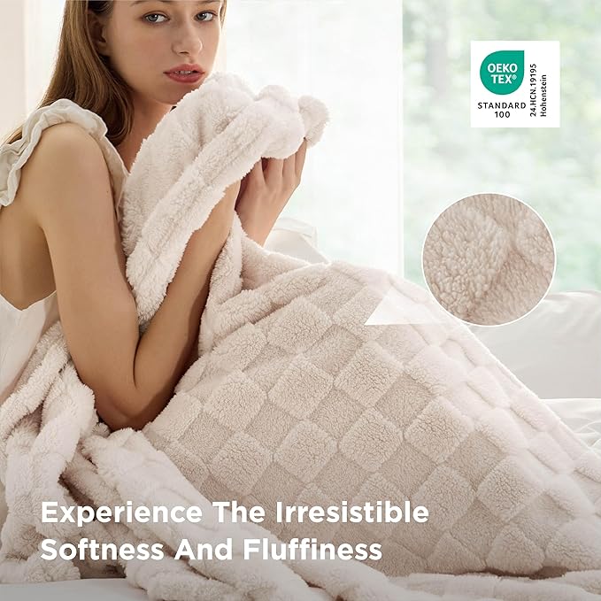 Bedsure GentleSoft Twin Blanket for Bed Light Beige - Super Soft Cozy Blankets for Women Men Girls, Cute Fuzzy Fleece Throws for Bedroom Couch, 60x80 Inches