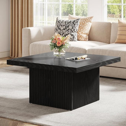 Tribesigns Square Coffee Table, 31.5-Inch Fluted Coffee Table, Mid-Century Modern Living Room Table, Large Cocktail Table for Living Room, Easy Assembly, Black