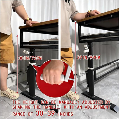 Studio Desk with Keyboard Tray | Hand-Crank Adjustable Standing Desk Workstation for Music Production, Cable Management, MIDI Keyboard Shelf (White, 62in)