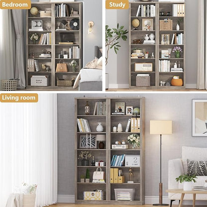75" Tall Bookshelf & Bookcase, 6-Tier Adjustable Storage Shelves, Book Shelf with Anti-Tipping Device, Floor Standing Modern Display Rack for Living Room, Bedroom, Office, Grey