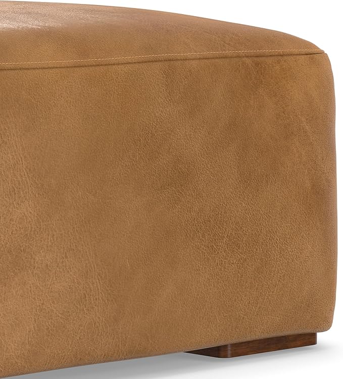 SIMPLIHOME Rex Ottoman in Full-Grain Genuine Leather, Sienna, 34-inches Wide, Modern-Style Table Ottoman or Footrest, Assembled, for Living Room and Family Room