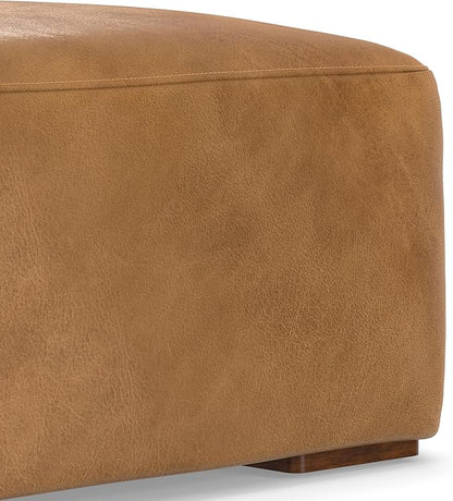 SIMPLIHOME Rex Ottoman in Full-Grain Genuine Leather, Sienna, 34-inches Wide, Modern-Style Table Ottoman or Footrest, Assembled, for Living Room and Family Room