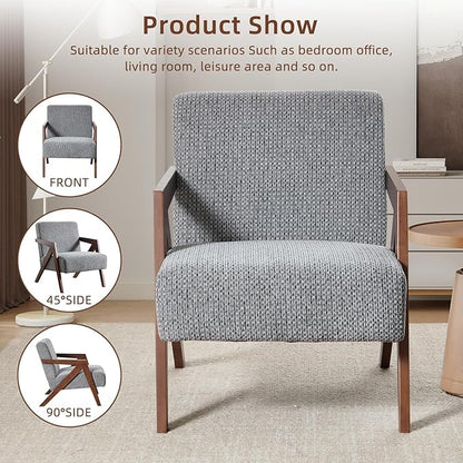 INZOY Mid Century Modern Accent Chair with Wood Frame, Upholstered Reading Armchair with Soft Linen Fabric, Accent Chair for Living Room Bedroom Apartment, Easy Assembly, Blue