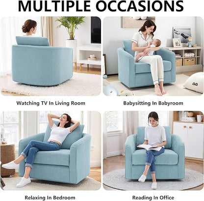 MINCETA Oversized Accent Chair for Living Room, 360° Swivel Barrel Chair with High Density Foam, Modern Glider Chair with Performance Fabric Upholstered Armchair for Apartment, Bedroom Teal Blue