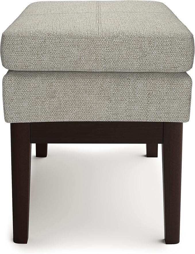 SIMPLIHOME Carlson 27-inch Wide Linen-Look Fabric Small Ottoman Bench in Greige with Solid Wood Frame for Living Room, Entryway, or Bedroom