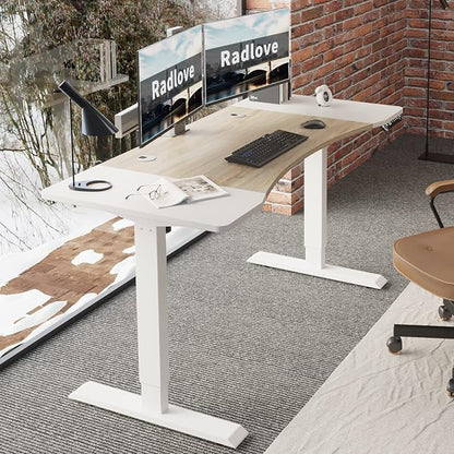 Radlove Dual Motor Height Adjustable Standing Desk, 63 x 30 Height Adjustable Computer Desk Sit Stand Desk Home Office Desks with Splice Board 265 lb Load Capacity White Frame + White Top
