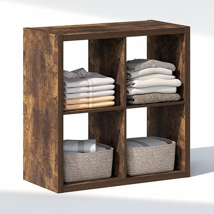 Furinno Cubic Closet Organizers and Storage, 4-Cube Closet Organizer, Open Shelf Closet Storage, Extra Thick Frame for Wardrobe, Bedroom, Living Room, Amber Pine