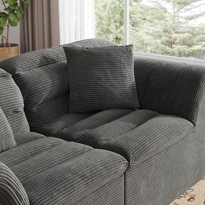 81" Sofa with Deep Seats Oversize, 2 Seater Cloud Couches, Upholstered Corduroy Loveseat for Living Room Bedroom, No Assembly Required, Dark Gray