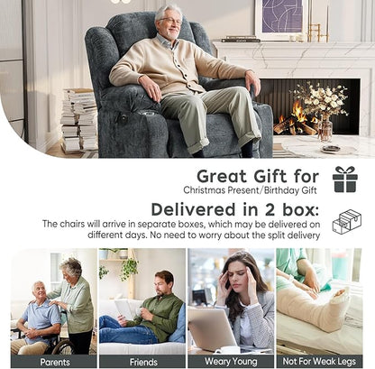 ABCASA Large Dual Motor Lay Flat Power Lift Recliners Chair for Elderly with Heat ＆ Massage, Comfortable Chenille Recliner, USB-A ＆ C, Cup Holder, Side Pocket, Brown