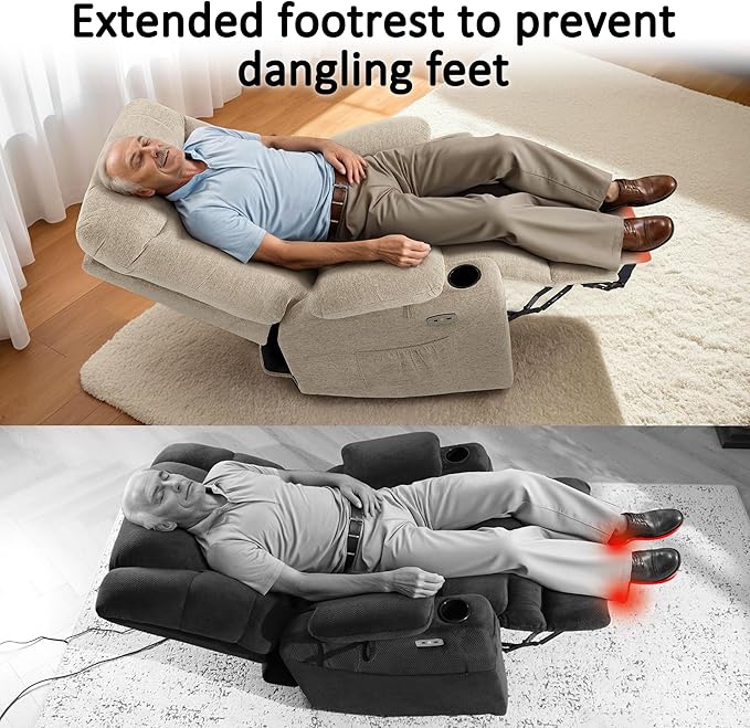 MCombo Oversized Power Lift Recliner Chair with Extended Footrest for Elderly People, Fabric R7289 (Oatmeal, Medium-Oversize)
