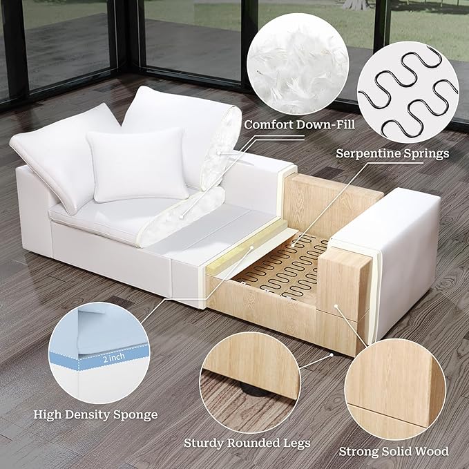 Cloud Modular Sectional Sofa,78.6" V Shape 3 Seater with Corner Down Filled Comfy Sofa,Modern Deep Seat Cloud Couch,Detachable Couch Cushion Covers for Living Room,White