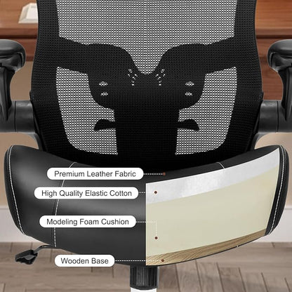 Heavy Duty Office Chair - 400lbs Home Office Desk Chairs with Soft 3D Modeling Wide Foam Cushion, Ergonomic Desk Computer Chair with Adjustable Headrest and Flip-Up Arms for Study, Bedroom