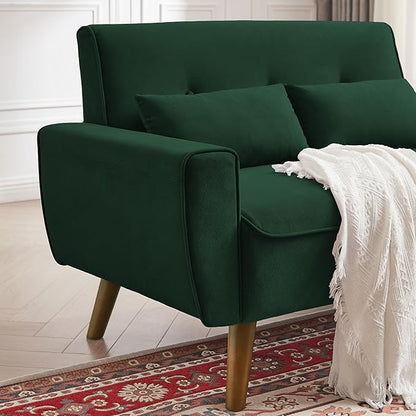 48" Small Loveseat Sofa, Mid Century Modern Love Seat Couch with Back Cushions and Plastic Legs, 2 Seater Couches for Living Room, Bedroom, Small Spaces, Green