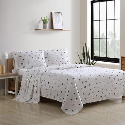 Eddie Bauer - Flannel Sheets Queen Size, Anti-Pilling & Wrinkle Resistant Cotton, Touchably Soft for All-Season Comfort - Bed Sheets with Matching Pillowcases & Fitted Sheet (Ski Patrol White)