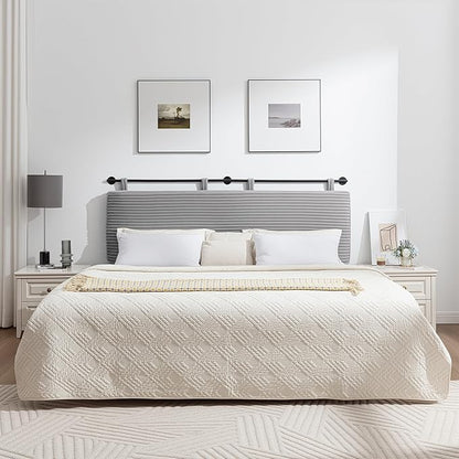UEV Queen Headboard Only, Wall Mounted Hanging Upholstered Bed Head Board, Modern Vertical Channel Design of Fine Flannel, Elegant Grey Fluted Headboard for Bedroom (Grey, Queen Size)