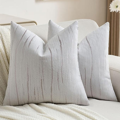 FUTEI Grey Chenille Decorative Throw Pillow Covers 16x16 Inch Set of 2,Soft Embossed Striped Textured Cushion Case,Modern Home Decor for Couch Bed Living Room