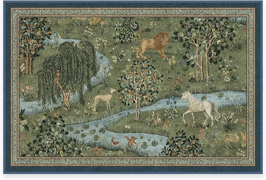 RUGGABLE x Morris & Co Washable Area Rug – Owl & Willow Green 2x3, Stain-Resistant, Non-Slip – Small Machine Washable Rugs for Living Room, Bedroom, Hallway, Entryway & Bathroom–with Standard Pad