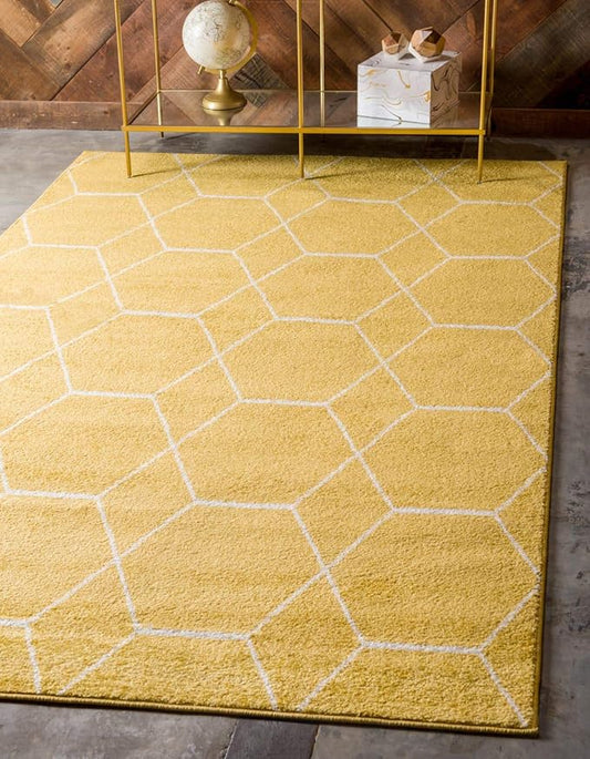 Unique Loom Trellis Frieze Collection Area Rug - Geometric (5' 1" x 8', Yellow/ Ivory)