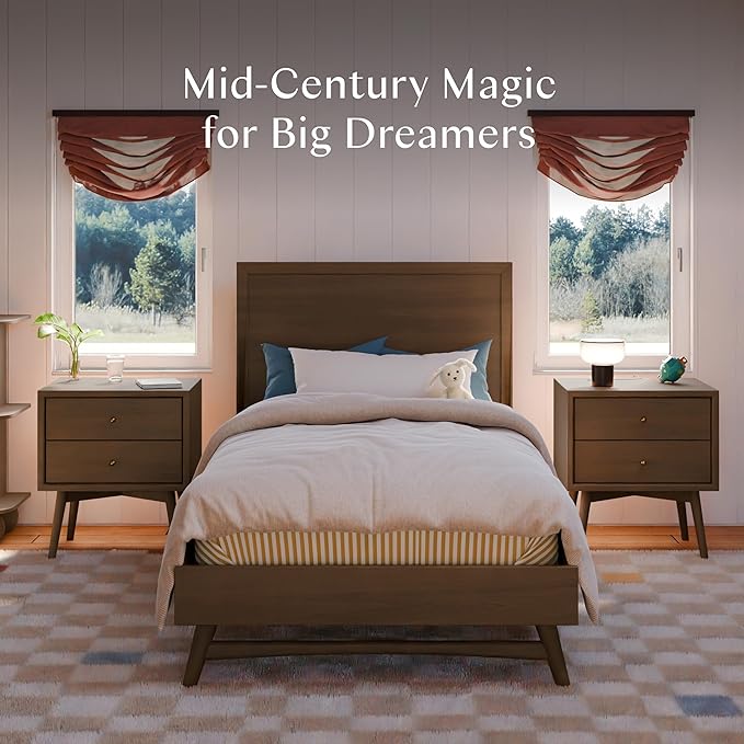 Babyletto Palma Twin Bed for Kids - GREENGUARD Gold Certified - Solid Wood Twin Bed Frames with Headboard - No Box Spring Needed - Stylish Furniture for Boys & Girls Room/Guest Room - Natural Walnut