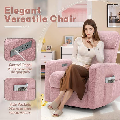 Power Swivel Recliner Chairs for Adults, Electric Glider Rocking Chair Nursery, Glider Recliner Nursery Chair with Classified Side Pocket, Nursery Rocking Chairs with USB and Type-C Ports