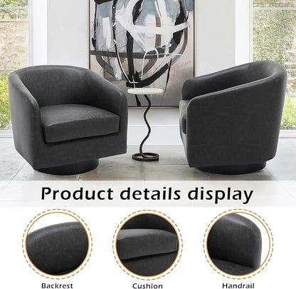 Lumibee Swivel Accent Chair, Faux Leather Swivel Barrel Chair for Living Room, Modern Comfy Upholstered Round Armchair Single Sofa Chair for Bedroom, Club-Black