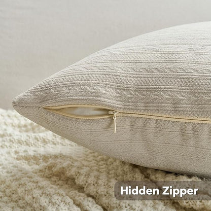 FUTEI Beige Decorative Throw Pillow Covers 26x26 Inch Set of 2,Soft Cozy Wheat Ear Striped Patterns Euro Pillow Shams,Modern Home Decor for Couch Bed Living Room