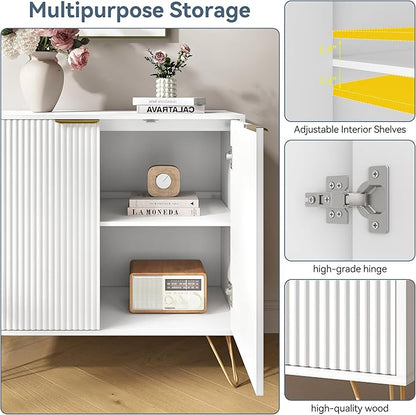 Storage Cabinet Set of 3, White Fluted Cabinet with Adjustable Shelves, Modern Coffee Bar for Kitchen, Living Room and Office