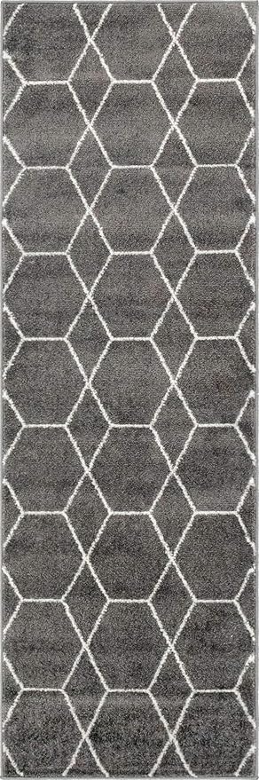 Unique Loom Trellis Frieze Collection Area Rug - Geometric (2' x 6' 1" Runner Dark Gray/Ivory)
