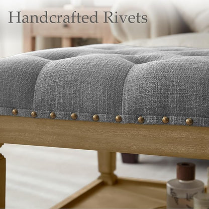 48" Ottoman Coffee Table with Storage, Rectangle Coffee Tables for Living Room, Fabric Tufted Ottomans, Upholstered Storage Ottoman Bench for Bedroom, Entryway (Grey)