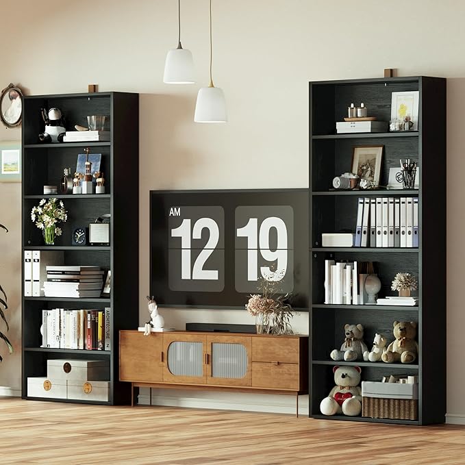 IRONCK Bookshelves and Bookcases Set of 2 Floor Standing 6 Tiers Display Storage Shelves 70 in Tall Bookcase Home Decor Furniture for Home Office, Living Room, Bed Room
