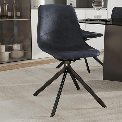 LeisureMod Markley Swivel Leather Dining Side Chair with Durable Iron Legs – Comfortable Accent Chair for Kitchen, Dining Room, or Office Set of 4